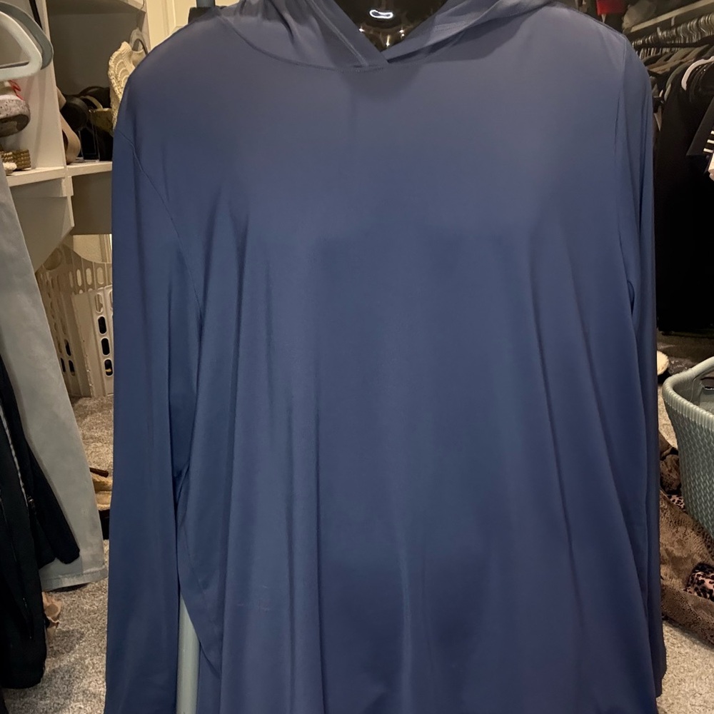 Blue Hooded Long Sleeve Top